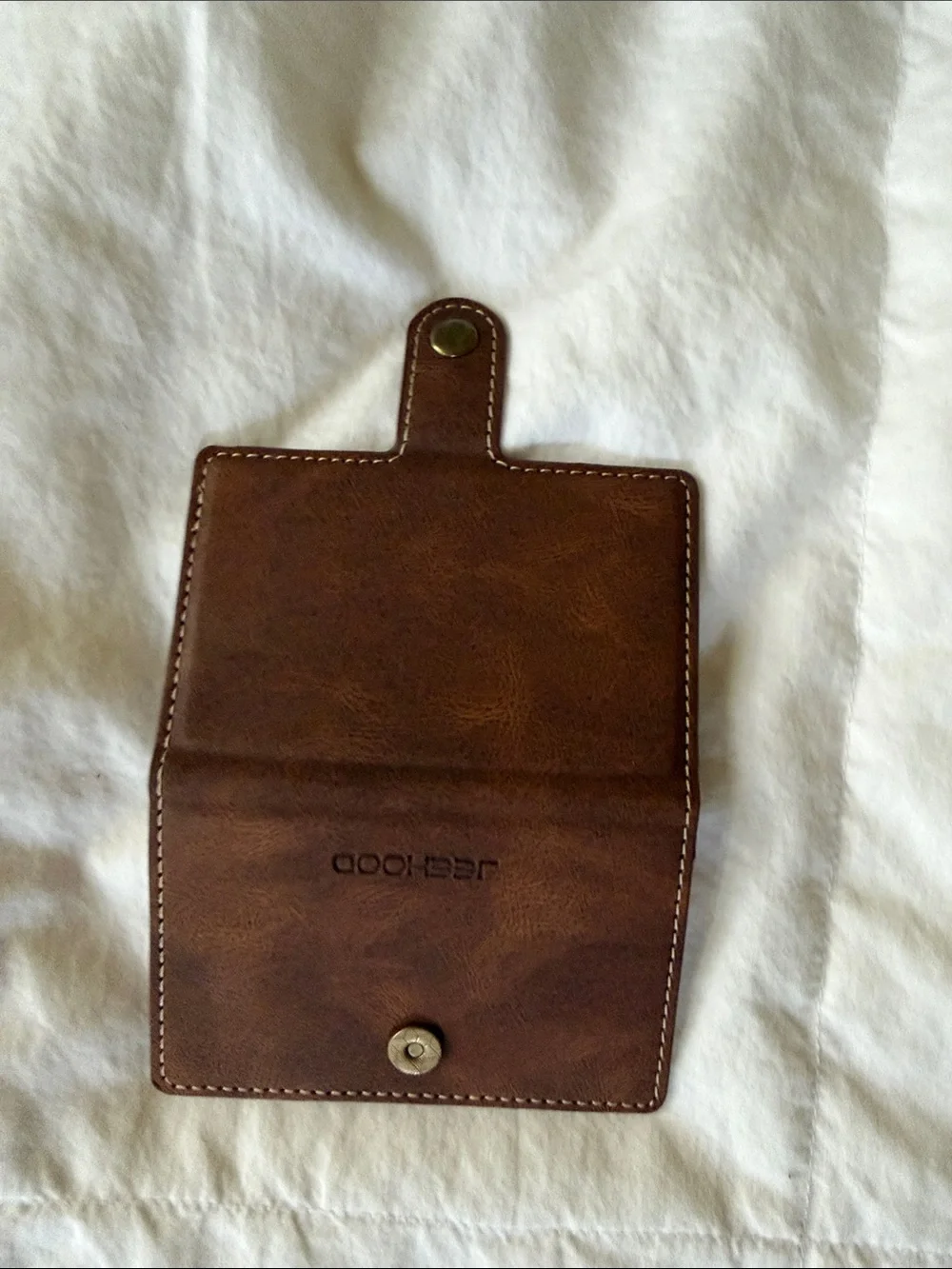 Brown Leather Card Wallet with Snap Closure